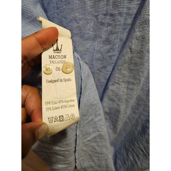 Macson Linen Blend Button Down Check Print Shirt Mens 06 XL Blue Collared - Picture 7 of 7